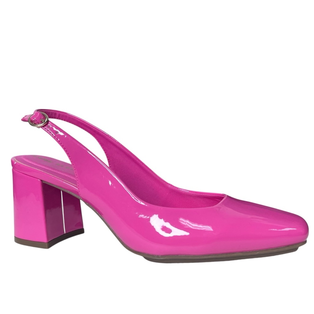 Anne Klein Block Heel Slingback Pumps Hot Pink Patent Leather Size 8 1/2